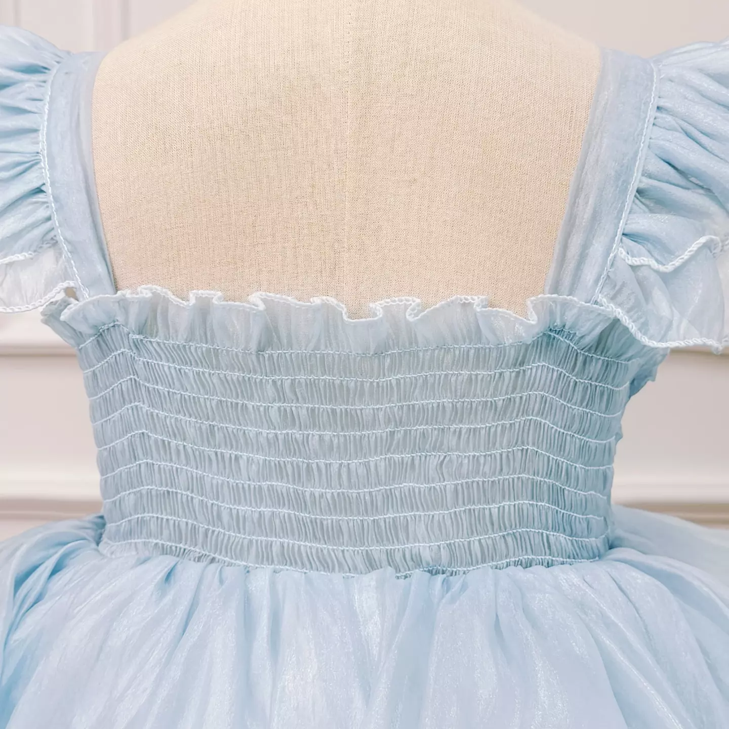 Maya Blue Ruffle Strap Ruched Tiered Girls Party Dress