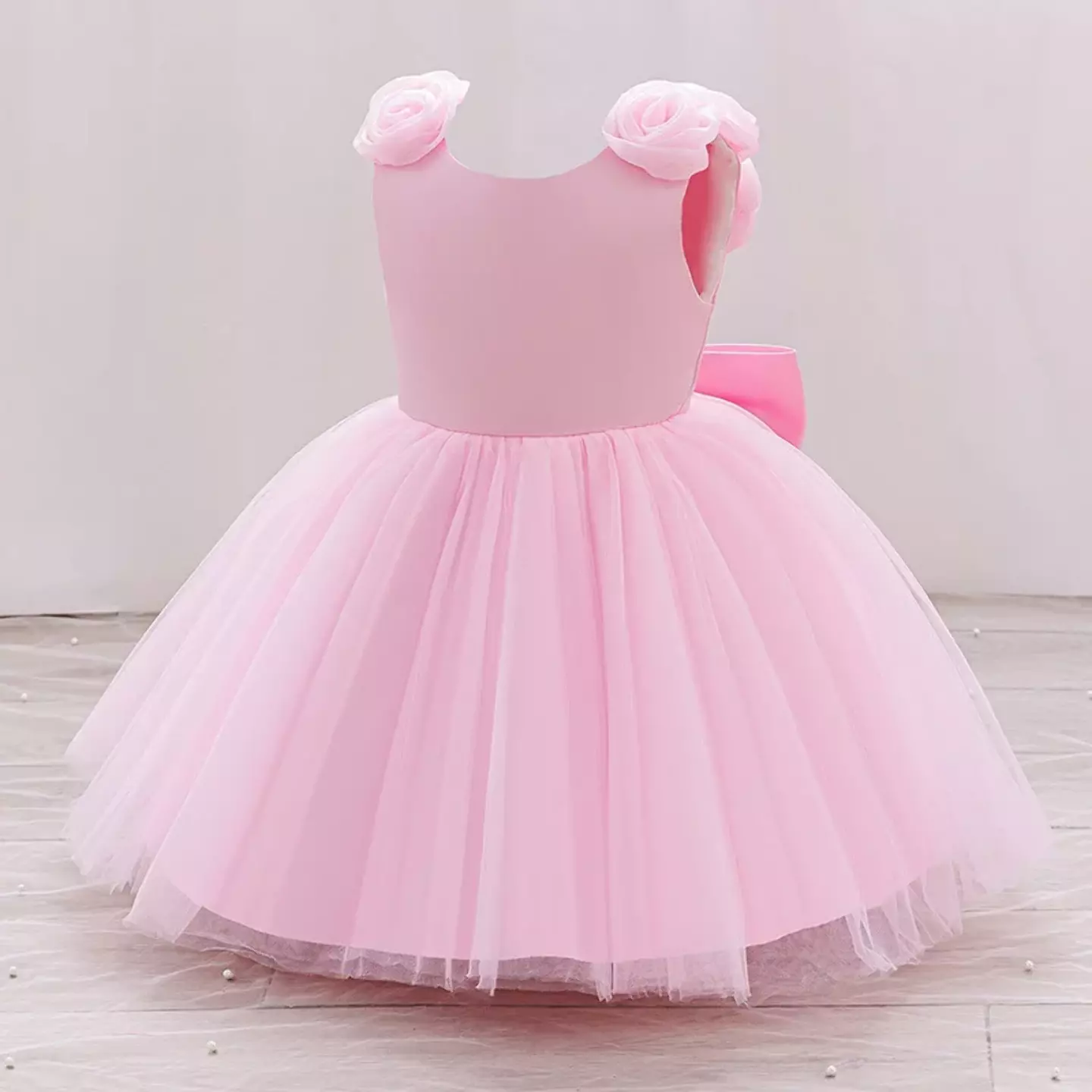 McCartney Pink Rose Back Bow Baby Birthday Party Dress