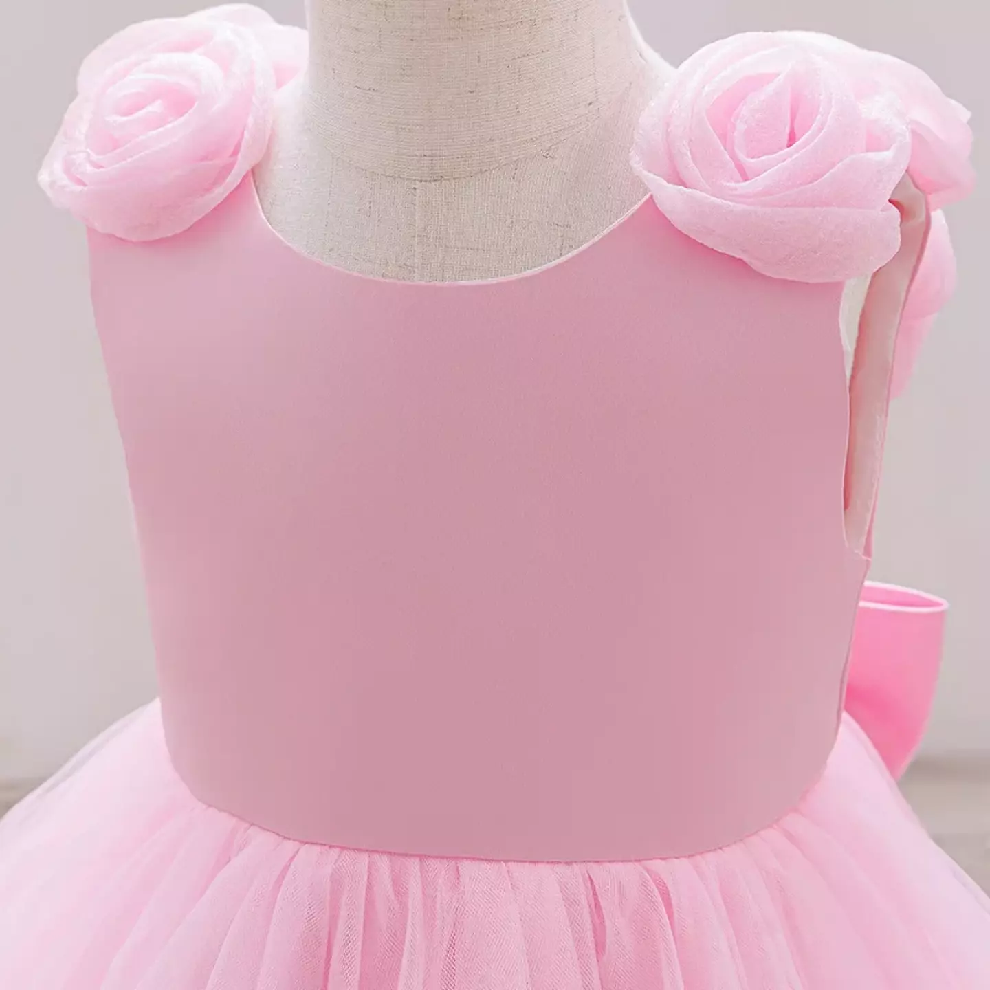 McCartney Pink Rose Back Bow Baby Birthday Party Dress