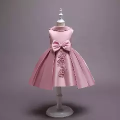 Kaitlin Dusty Pink Bow Waist Knee Length Girls Party Dress