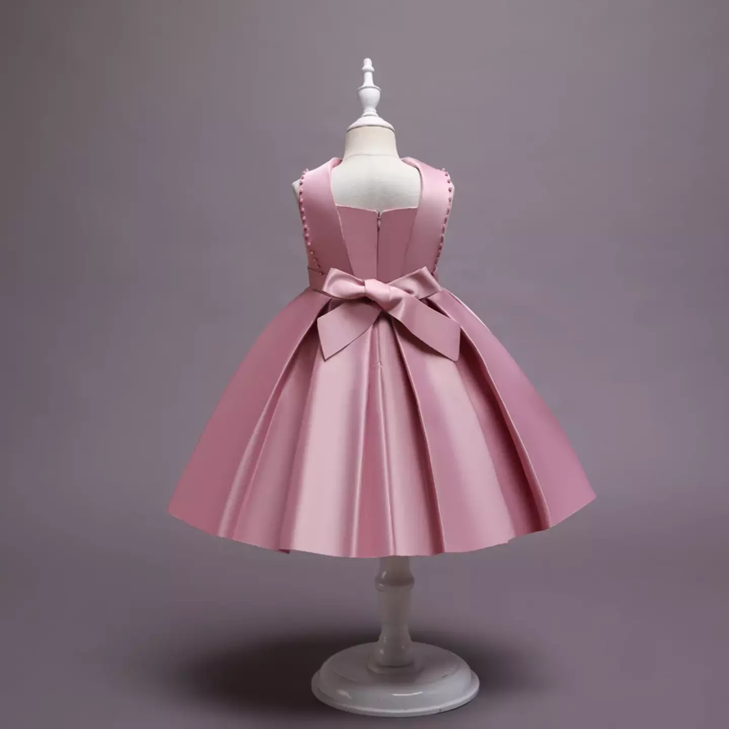 Kaitlin Dusty Pink Bow Waist Knee Length Girls Party Dress