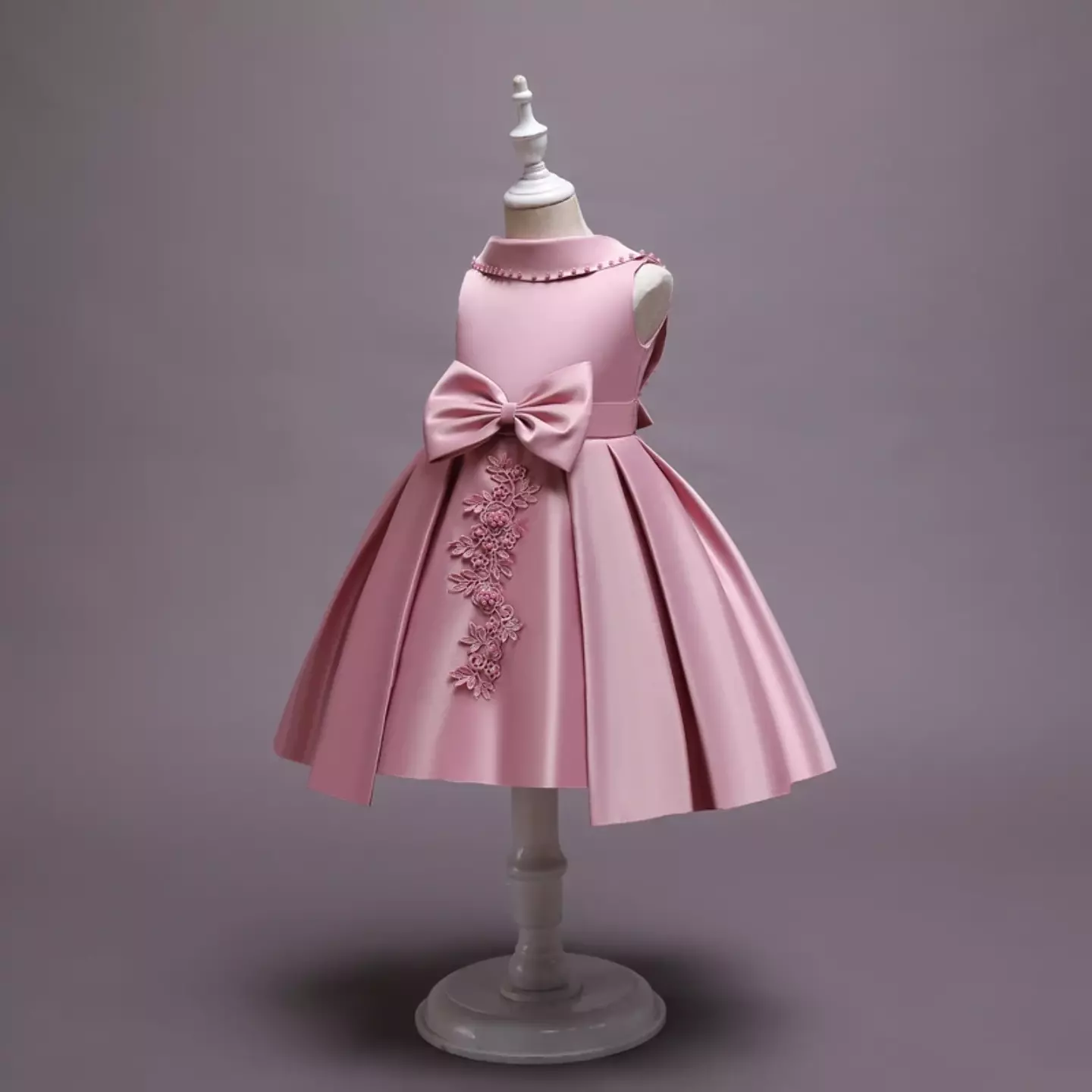 Kaitlin Dusty Pink Bow Waist Knee Length Girls Party Dress