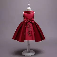 Kaitlin Maroon Pleated Floral Panel Knee Length Party Dress