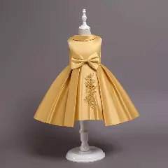 Kaitlin Pale Gold Beaded Collar Knee Length Party Dress