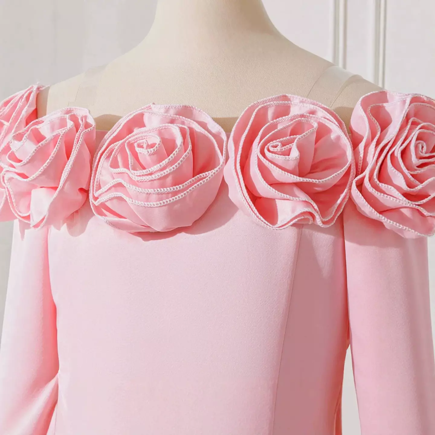 Lilli Pink Rose Neckline Off-Shoulder Girls Party Dress