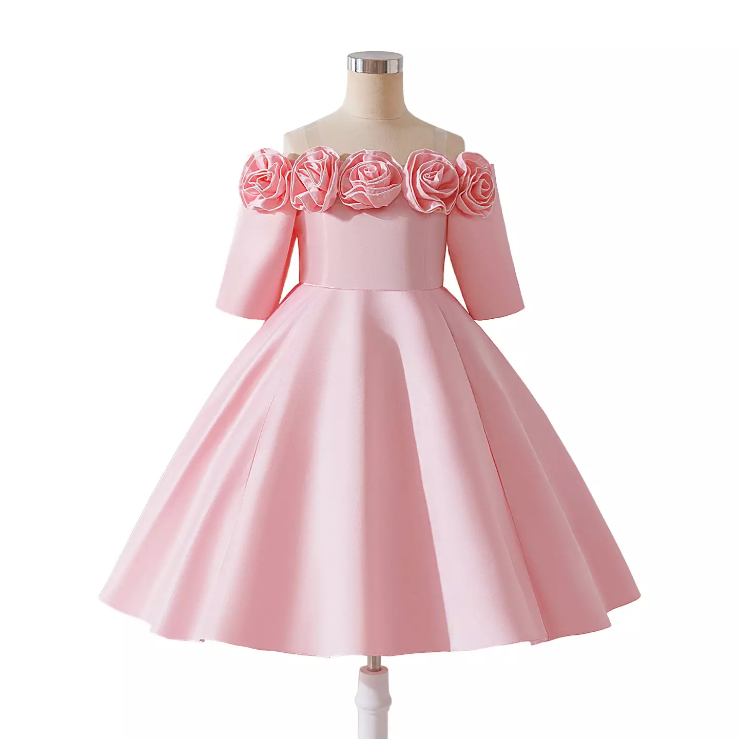 Lilli Pink Rose Neckline Off-Shoulder Girls Party Dress