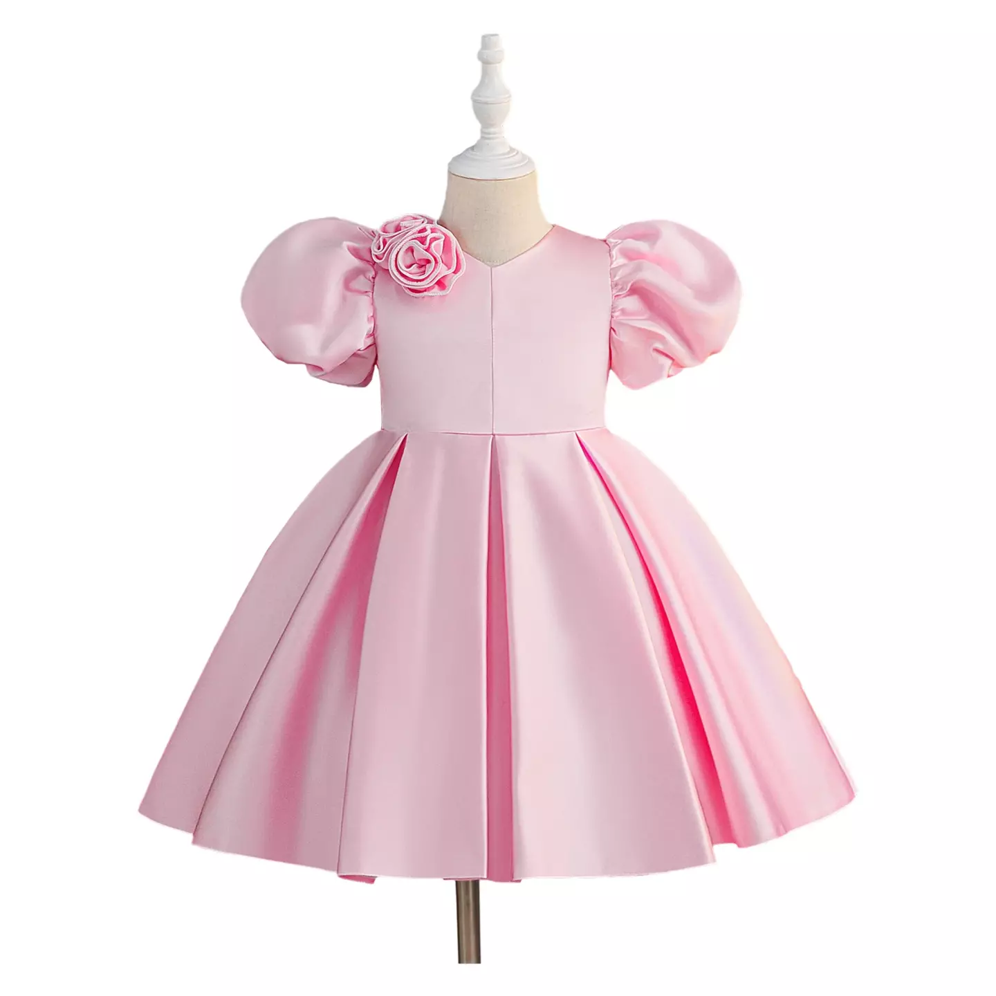 Panna Pink Puff Sleeve Rose Shoulder Girls Party Dress