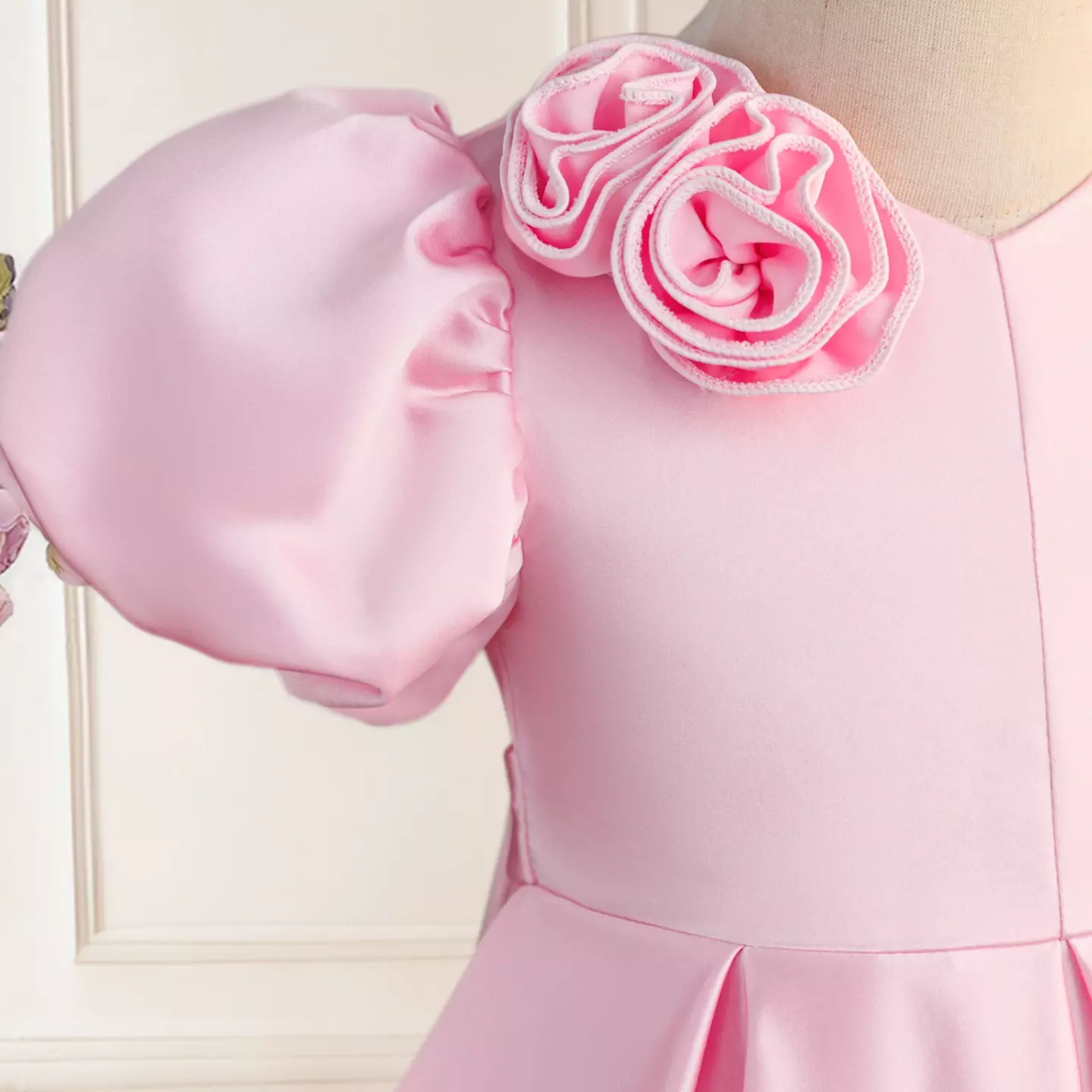 Panna Pink Puff Sleeve Rose Shoulder Girls Party Dress