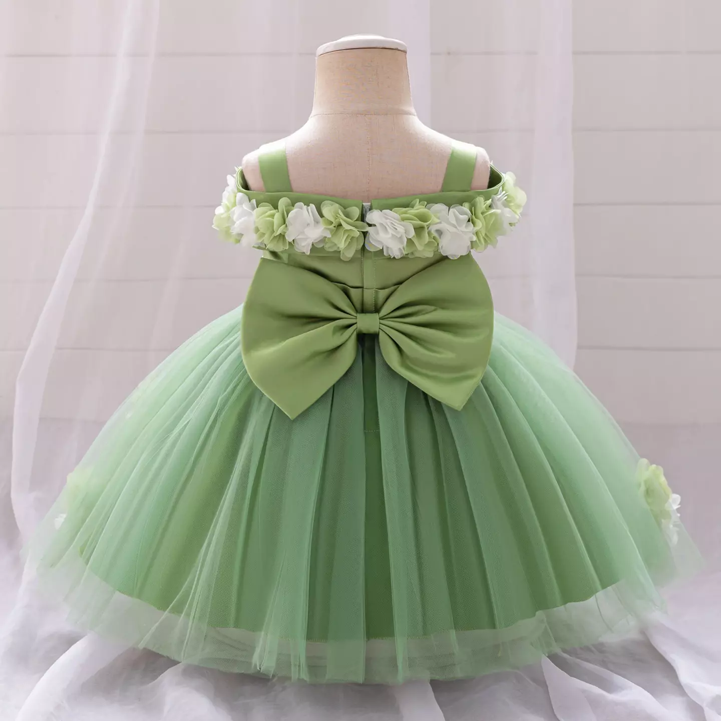 Amber II Sage Green Strap Baby & Toddler Party Dress