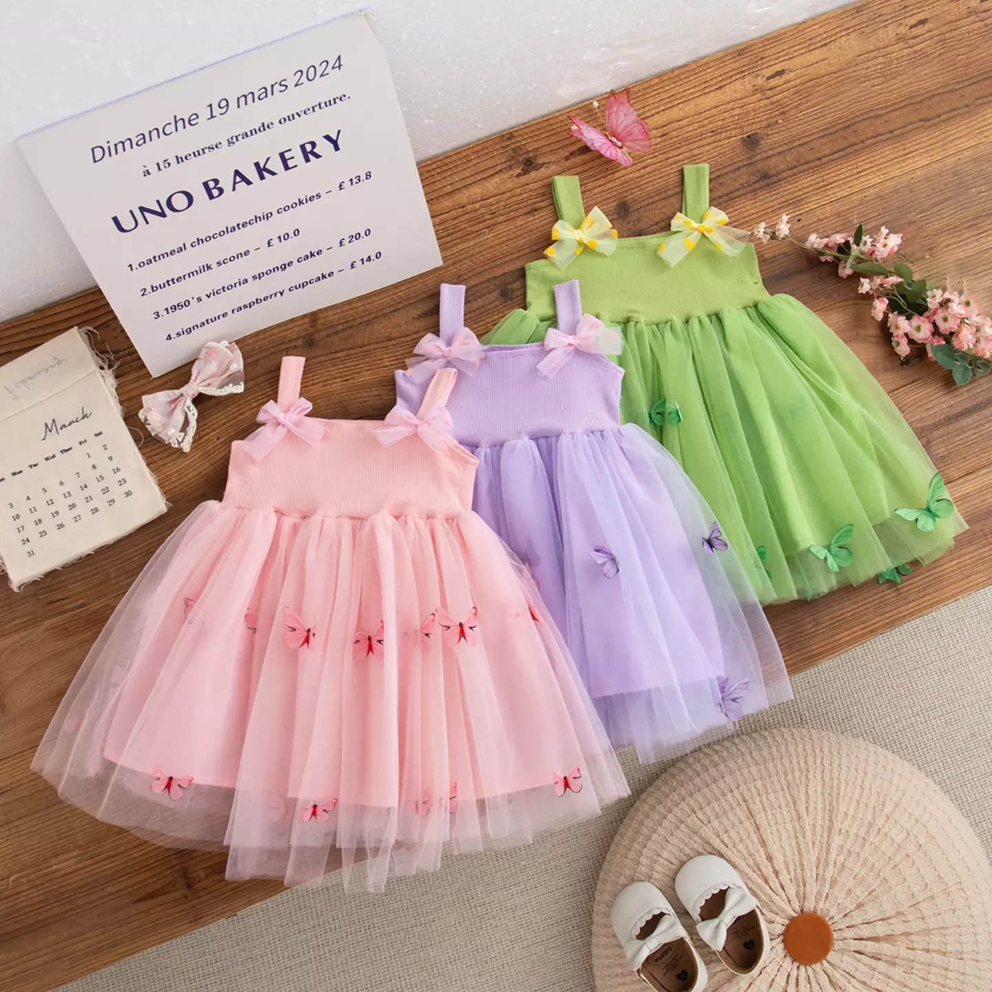 Magda Green Ribbed Bodice Bow-Strap Baby & Toddler Dress