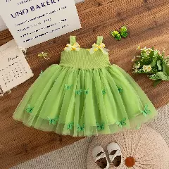 Magda Green Ribbed Bodice Bow-Strap Baby & Toddler Dress