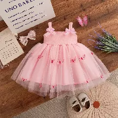 Magda Pink Bow-Strap Ribbed Bodice Baby & Toddler Dress