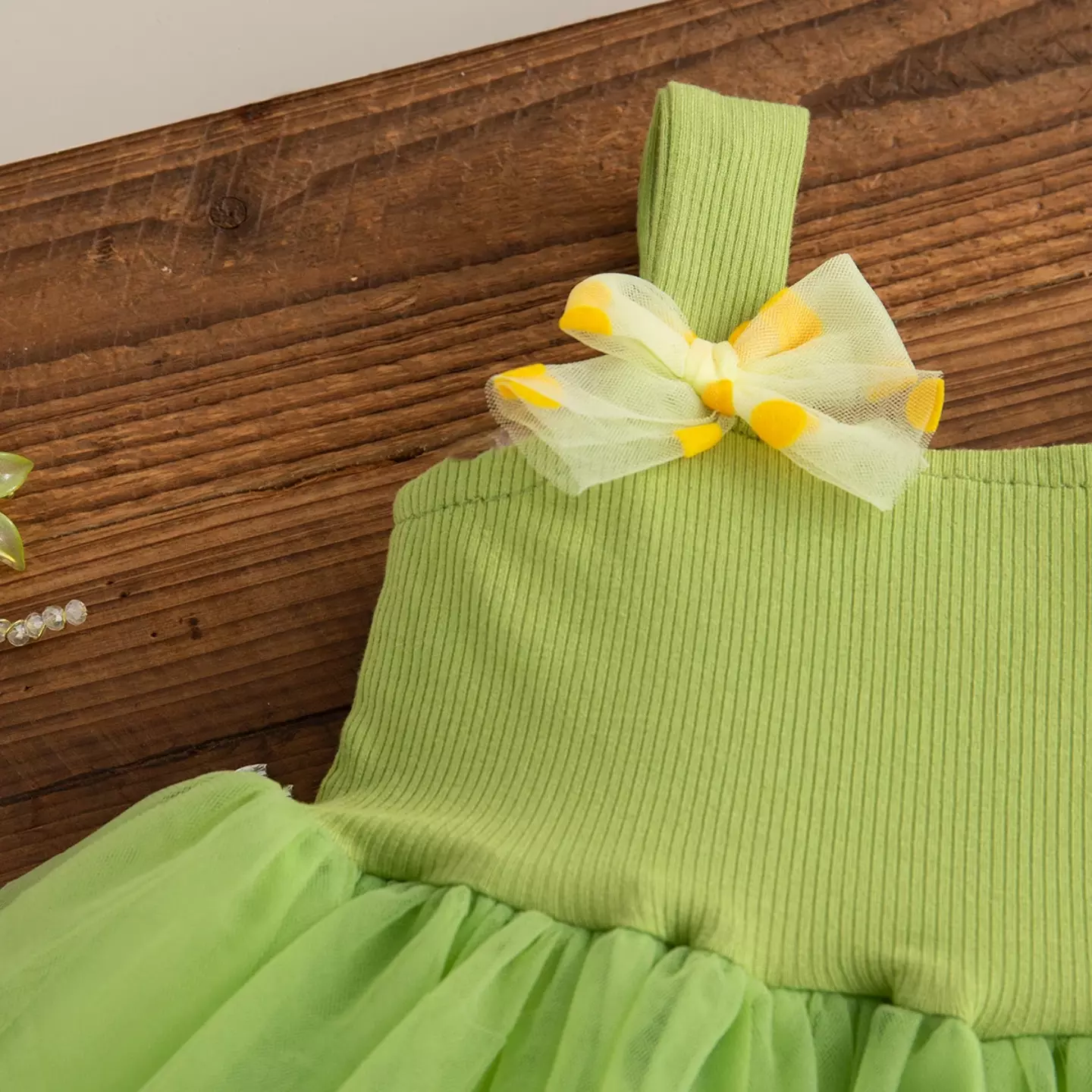 Magda Green Ribbed Bodice Bow-Strap Baby & Toddler Dress