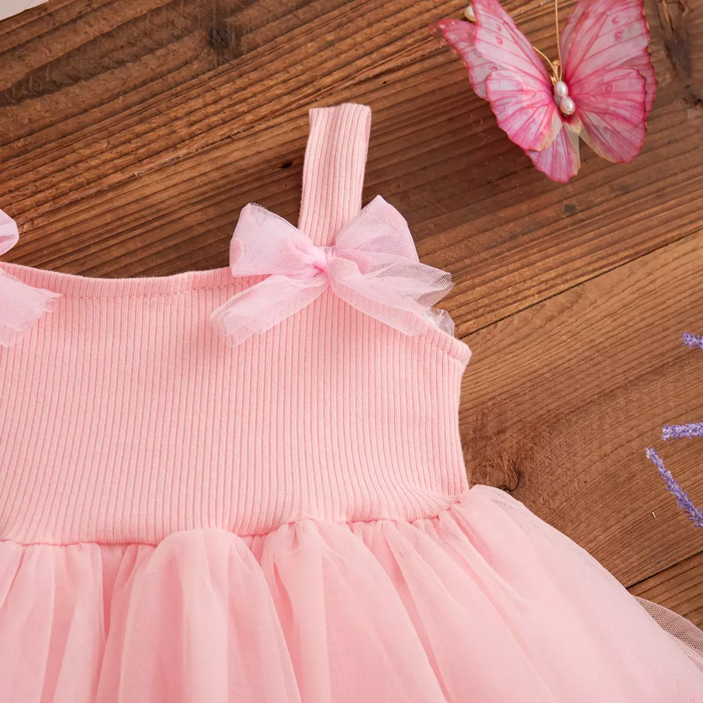 Magda Pink Bow-Strap Ribbed Bodice Baby & Toddler Dress