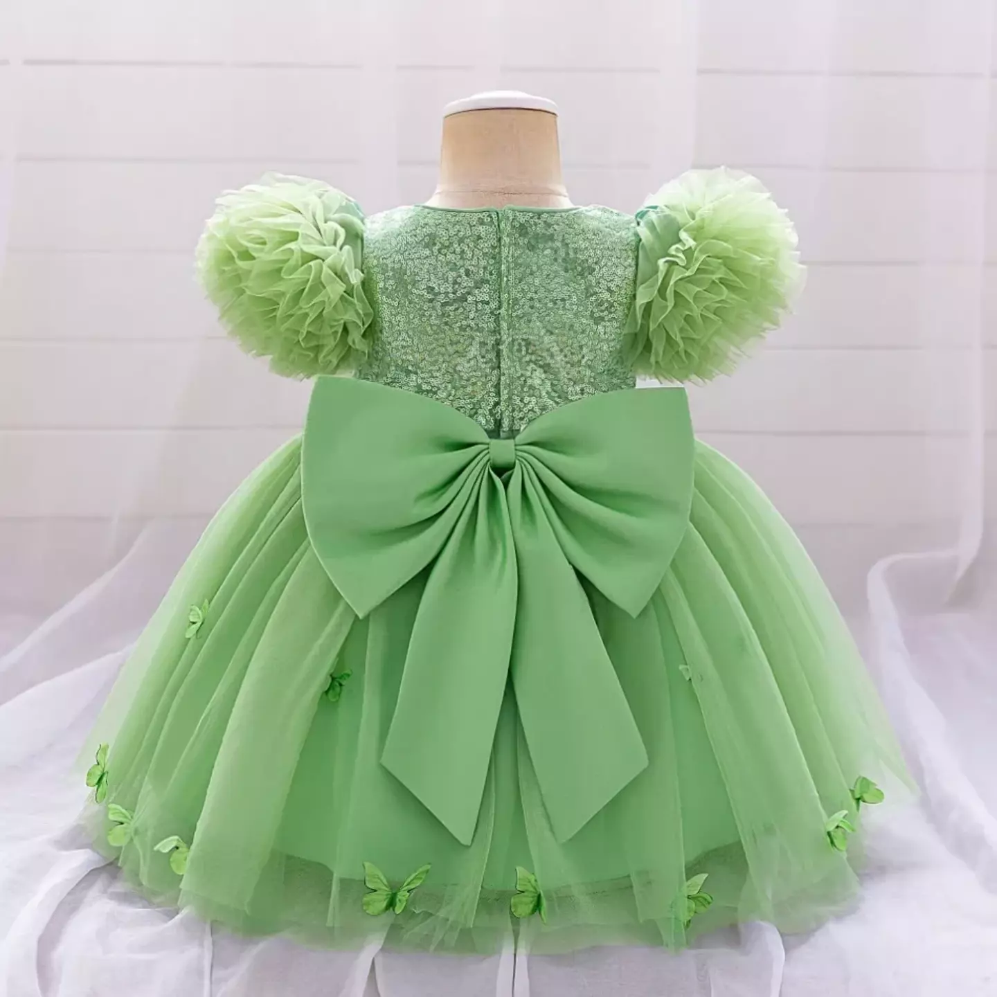 Renata Sage Green Sequin Butterfly Tulle Baby Party Dress