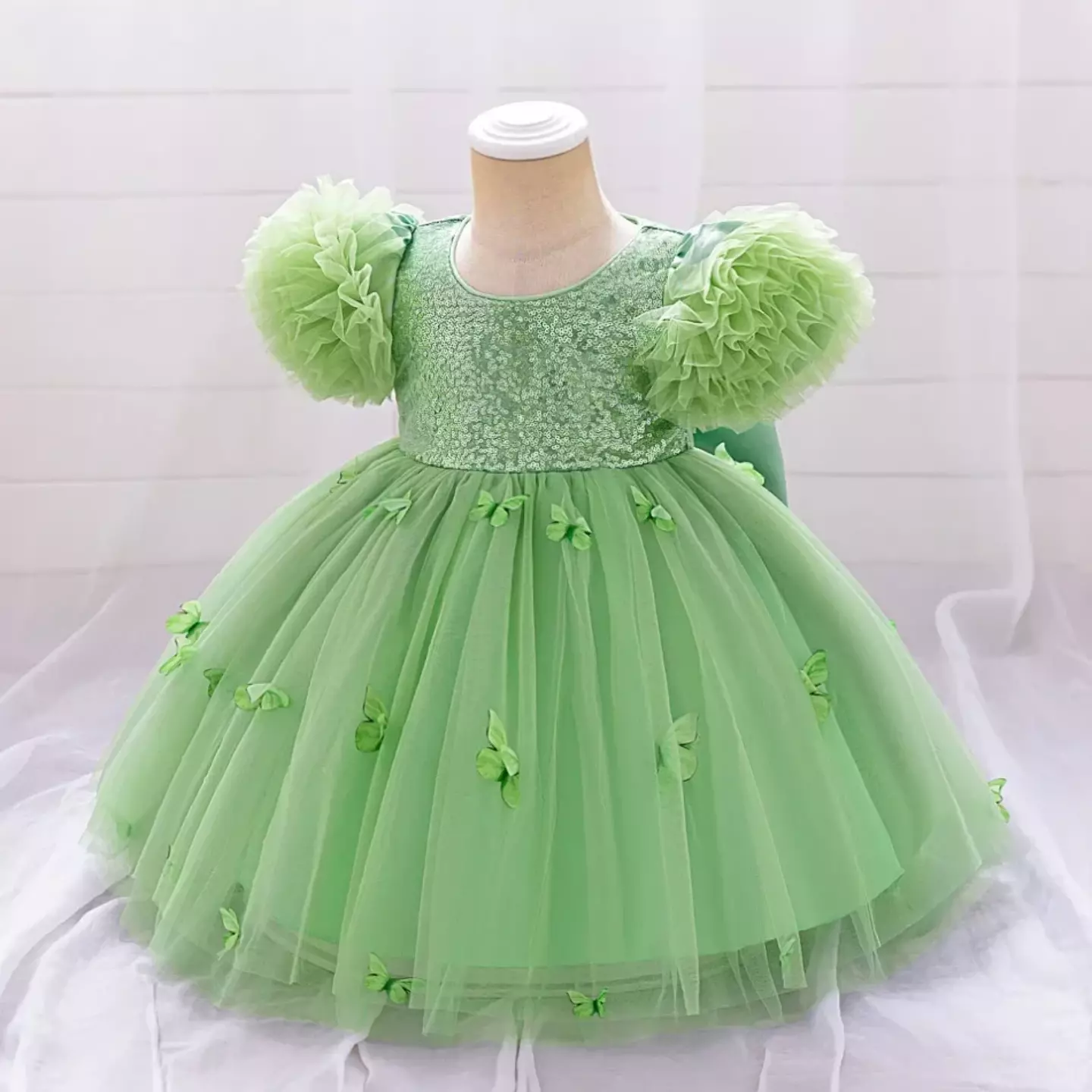 Renata Sage Green Sequin Butterfly Tulle Baby Party Dress