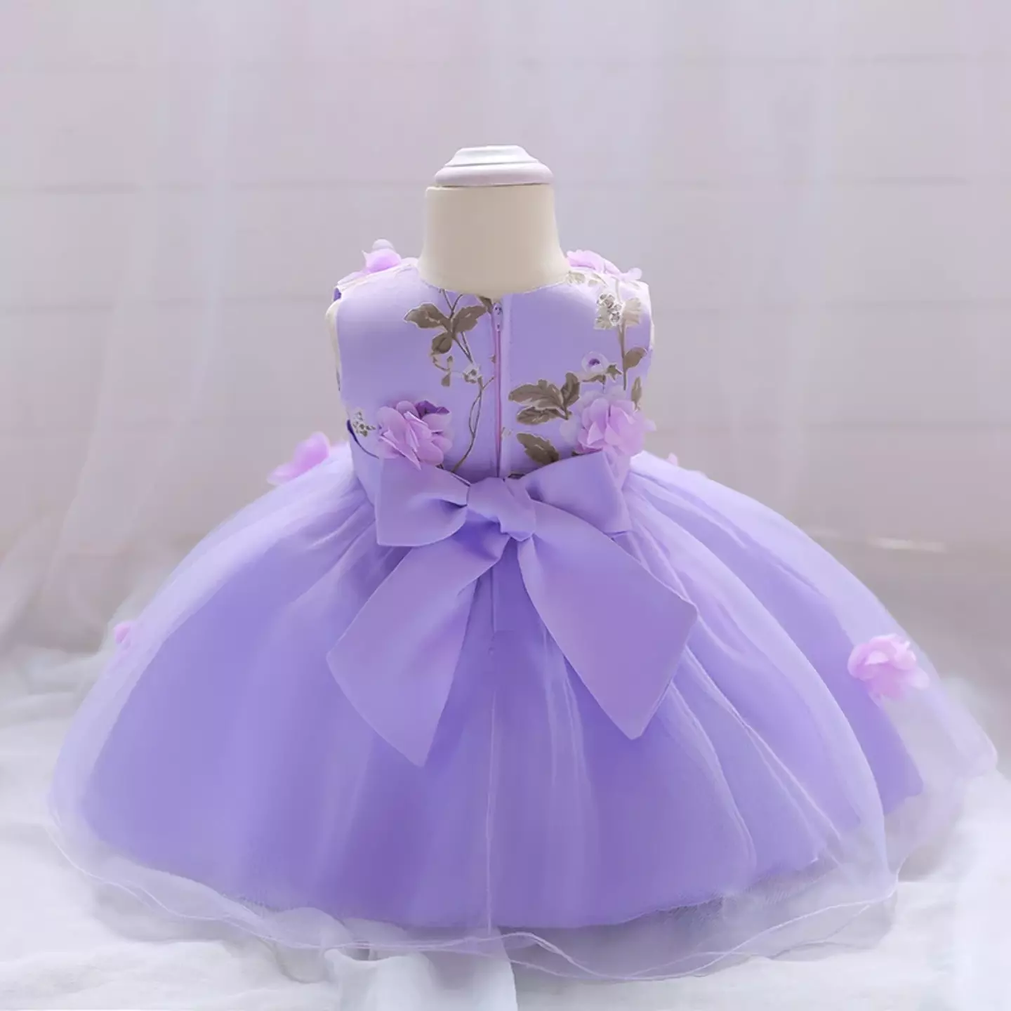 Hanne Lavender Bow Back Tea Length Baby & Toddler Dress