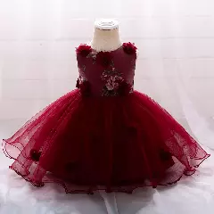 Hanne Maroon Sash Bow Tea Length Baby & Toddler Dress