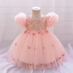 Renata Peach Pink Sequin Butterfly Tulle Baby Party Dress
