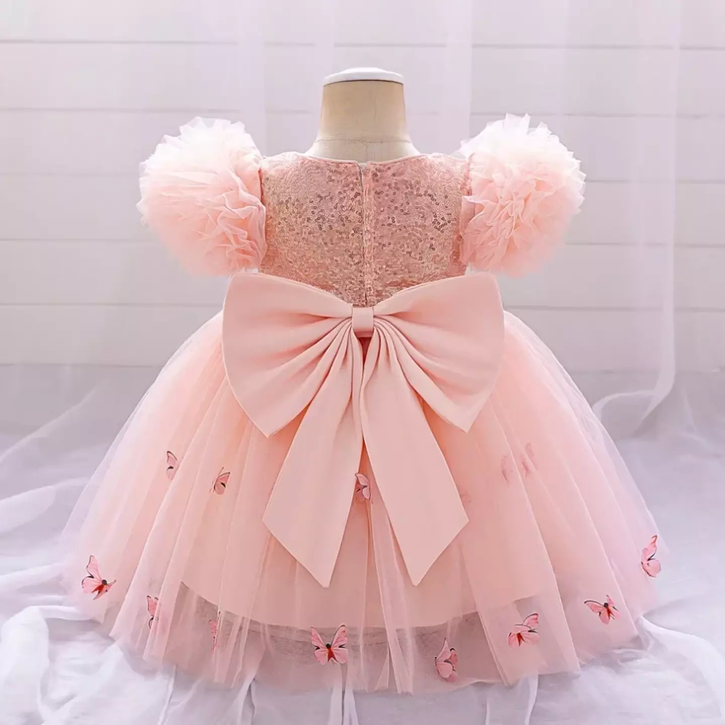 Renata Peach Pink Sequin Butterfly Tulle Baby Party Dress