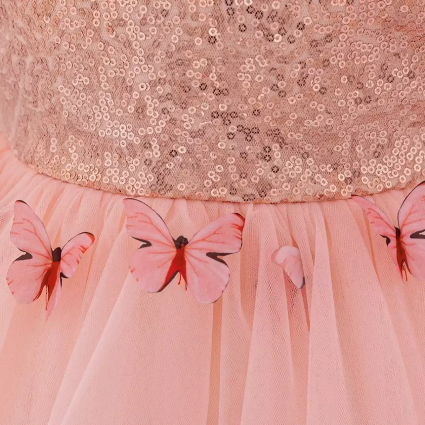 Renata Peach Pink Sequin Butterfly Tulle Baby Party Dress