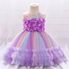 Solana Lavender Tiered Ruffle Knee Length Party Dress