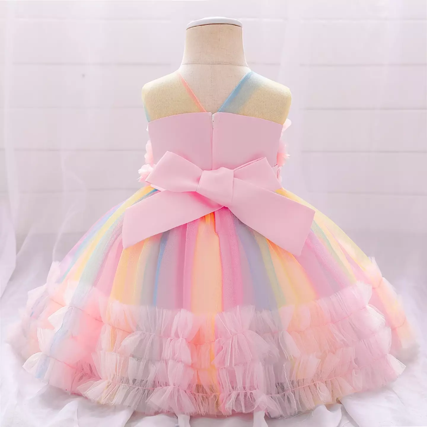 Solana Pink Pastel Panel Knee Length Baby & Girls Dress