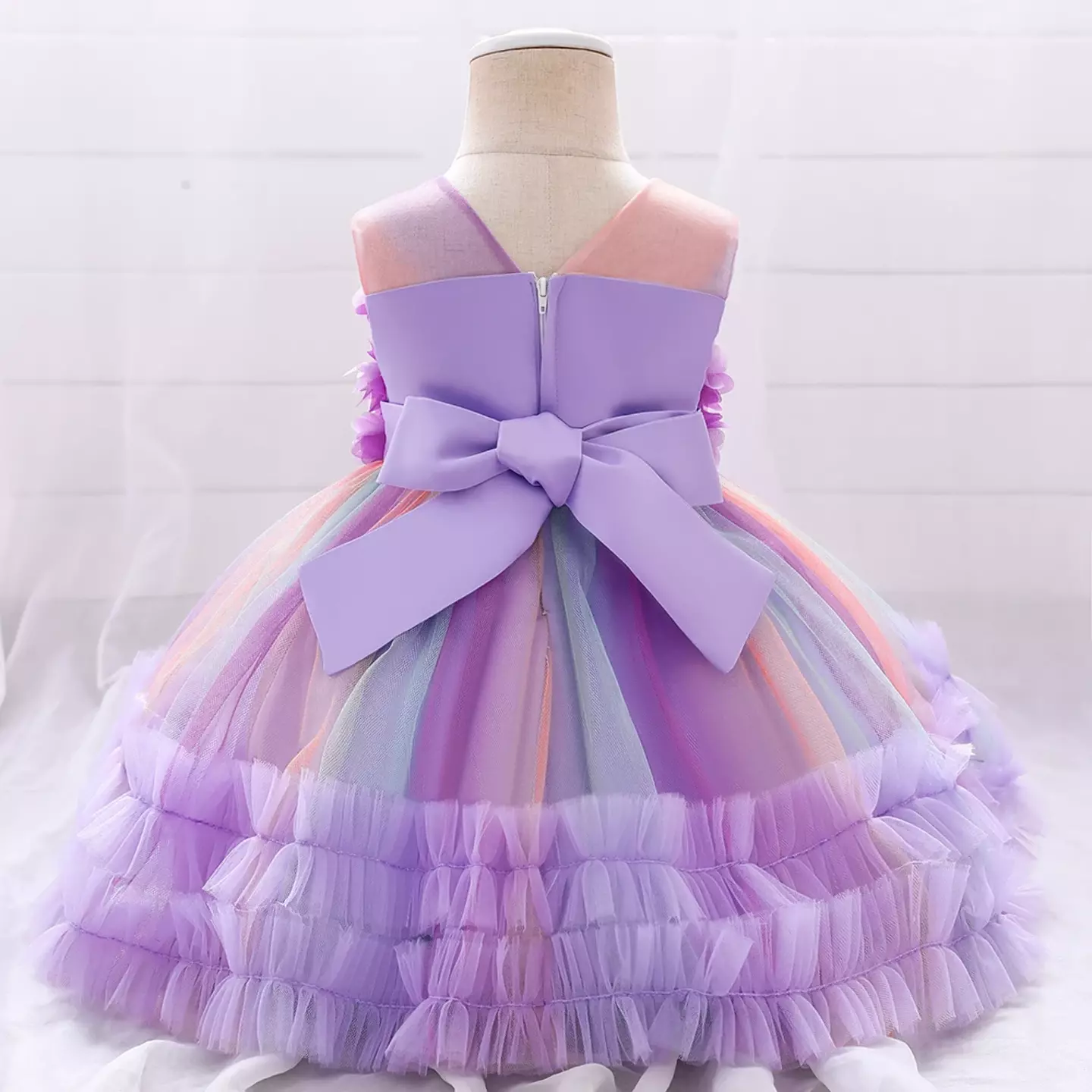 Solana Lavender Tiered Ruffle Knee Length Party Dress
