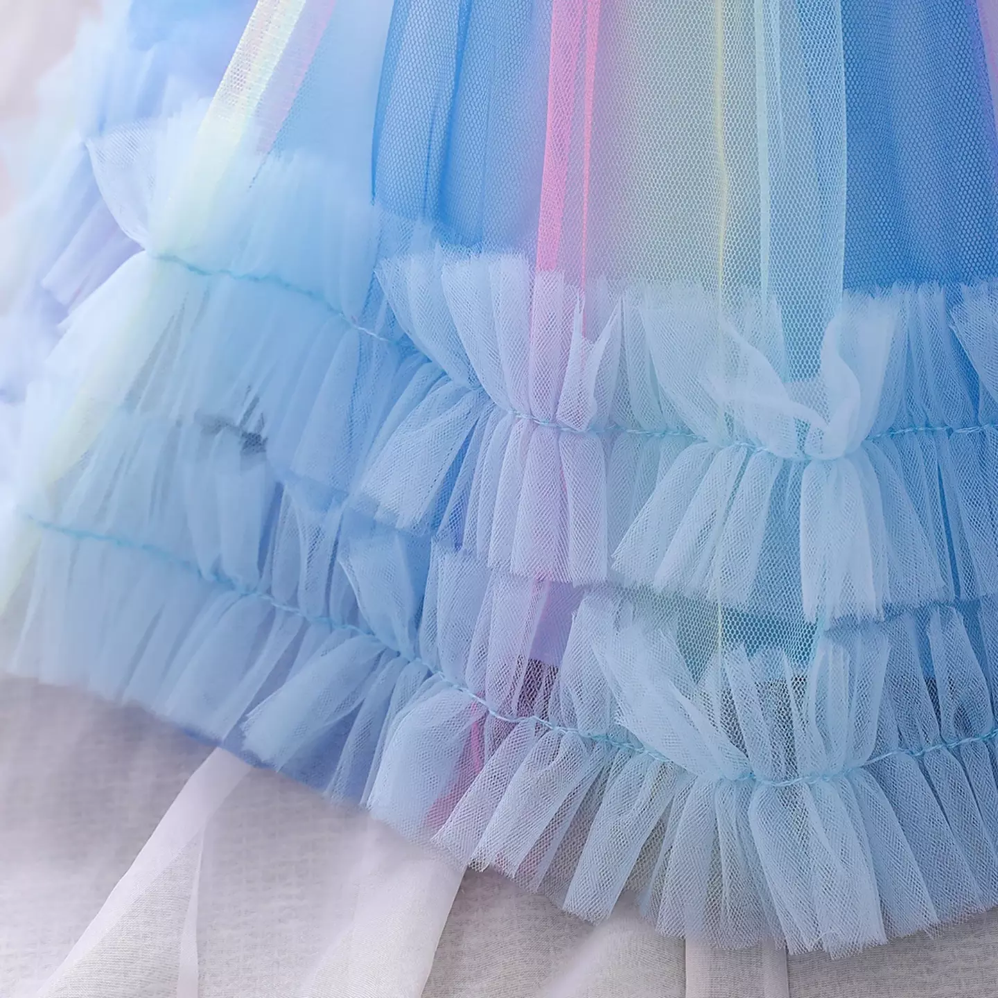 Solana Blue Sheer Yoke Flower Bodice Knee Length Dress