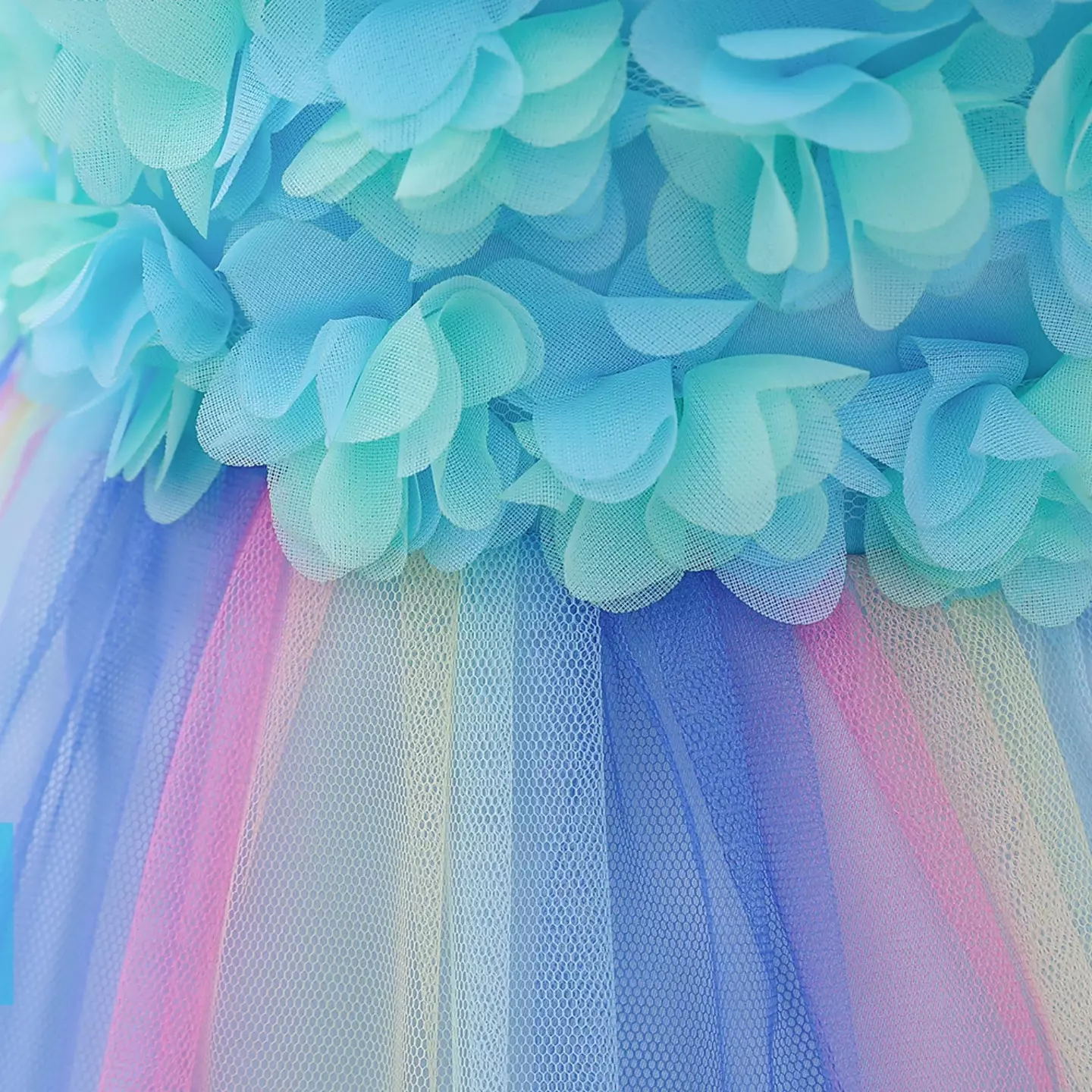 Solana Blue Sheer Yoke Flower Bodice Knee Length Dress