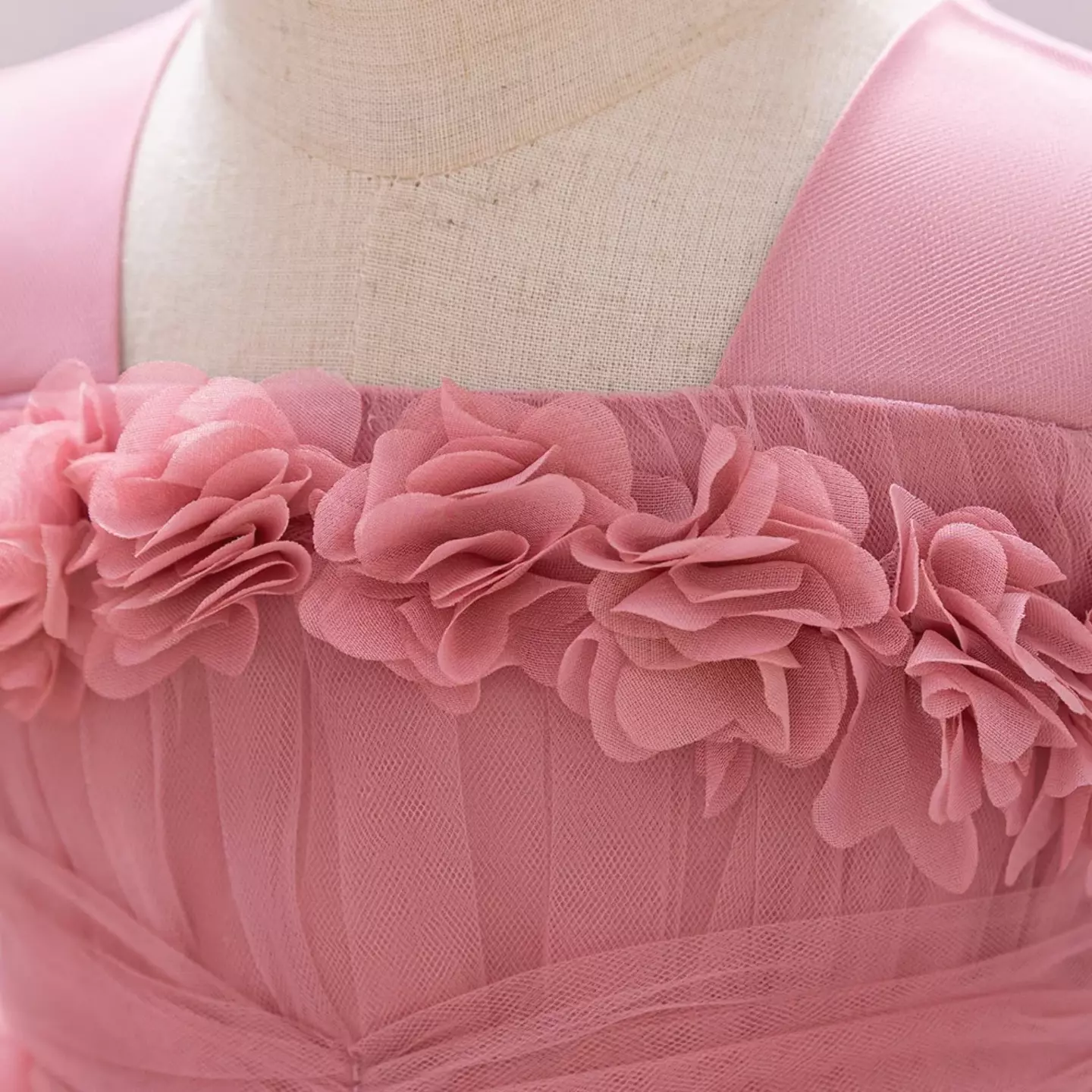 Simona Dusty Pink 3D Flower Square Neck Baby Tulle Party Dress