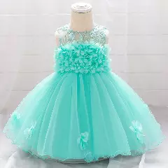 Francesca Aqua Mesh Back Zip Baby & Toddler Party Dress