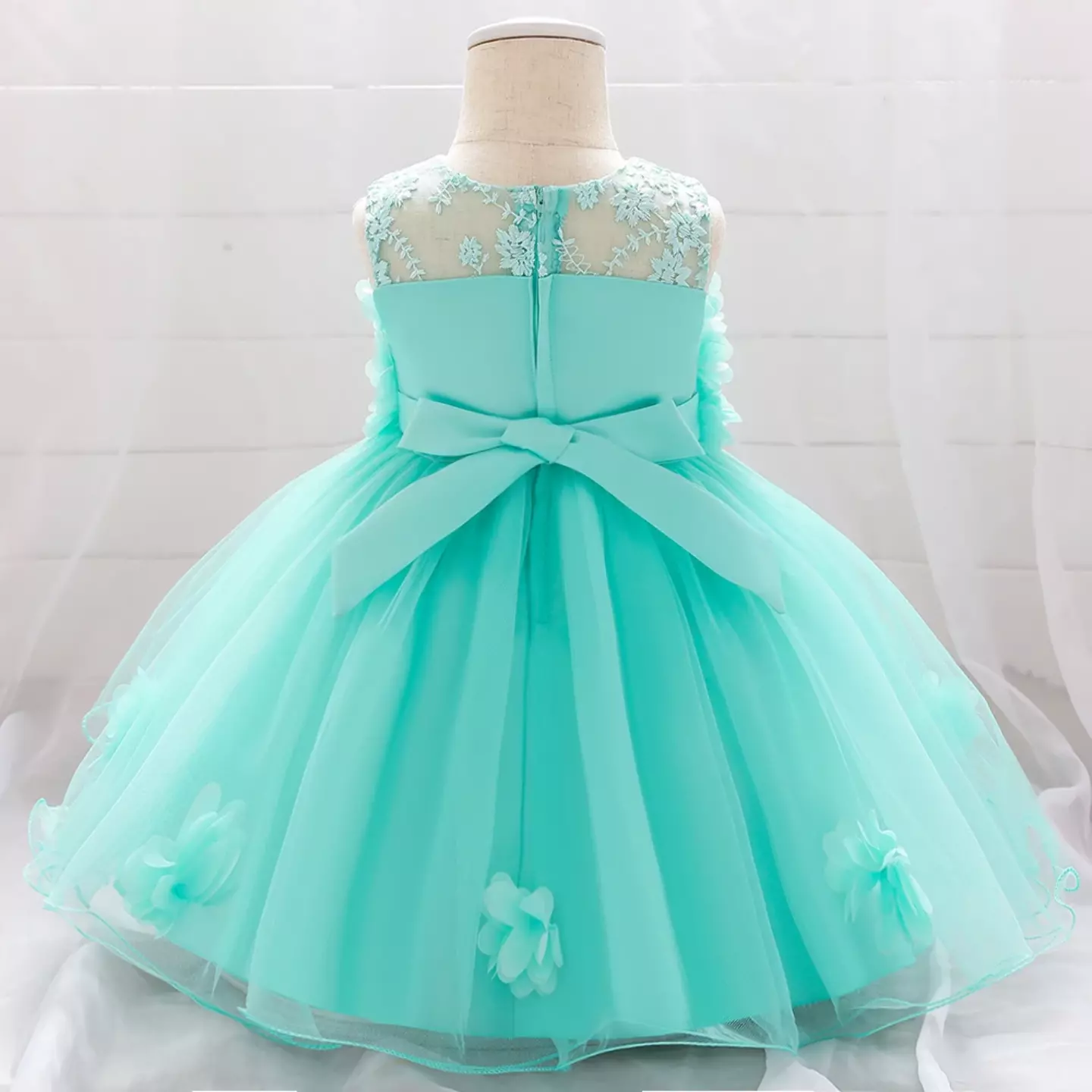 Francesca Aqua Mesh Back Zip Baby & Toddler Party Dress