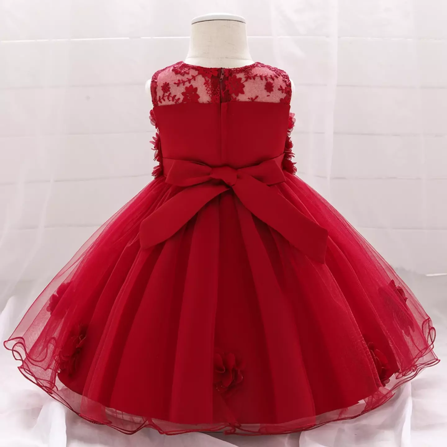Francesca Maroon Curled Tulle Hem Baby & Toddler Dress