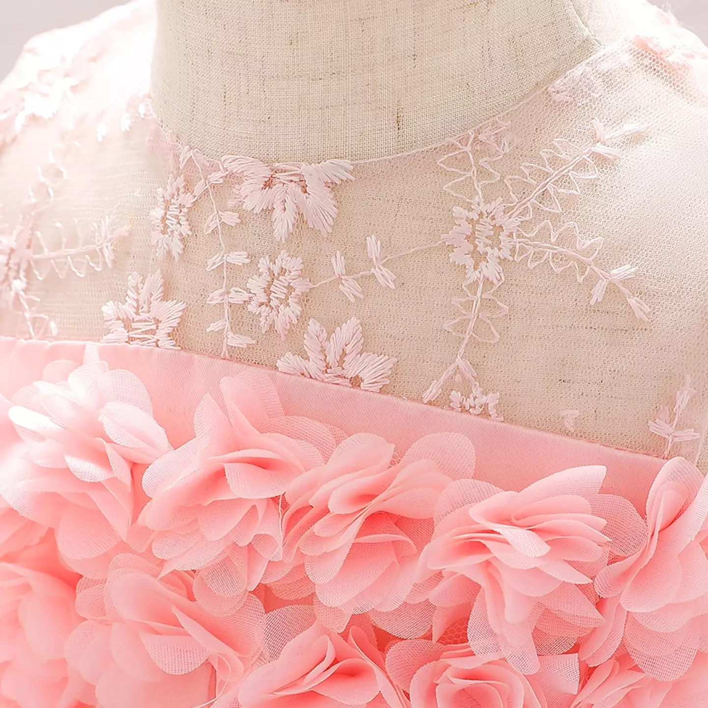 Francesca Peach Pink Embroidered Mesh Baby Party Dress