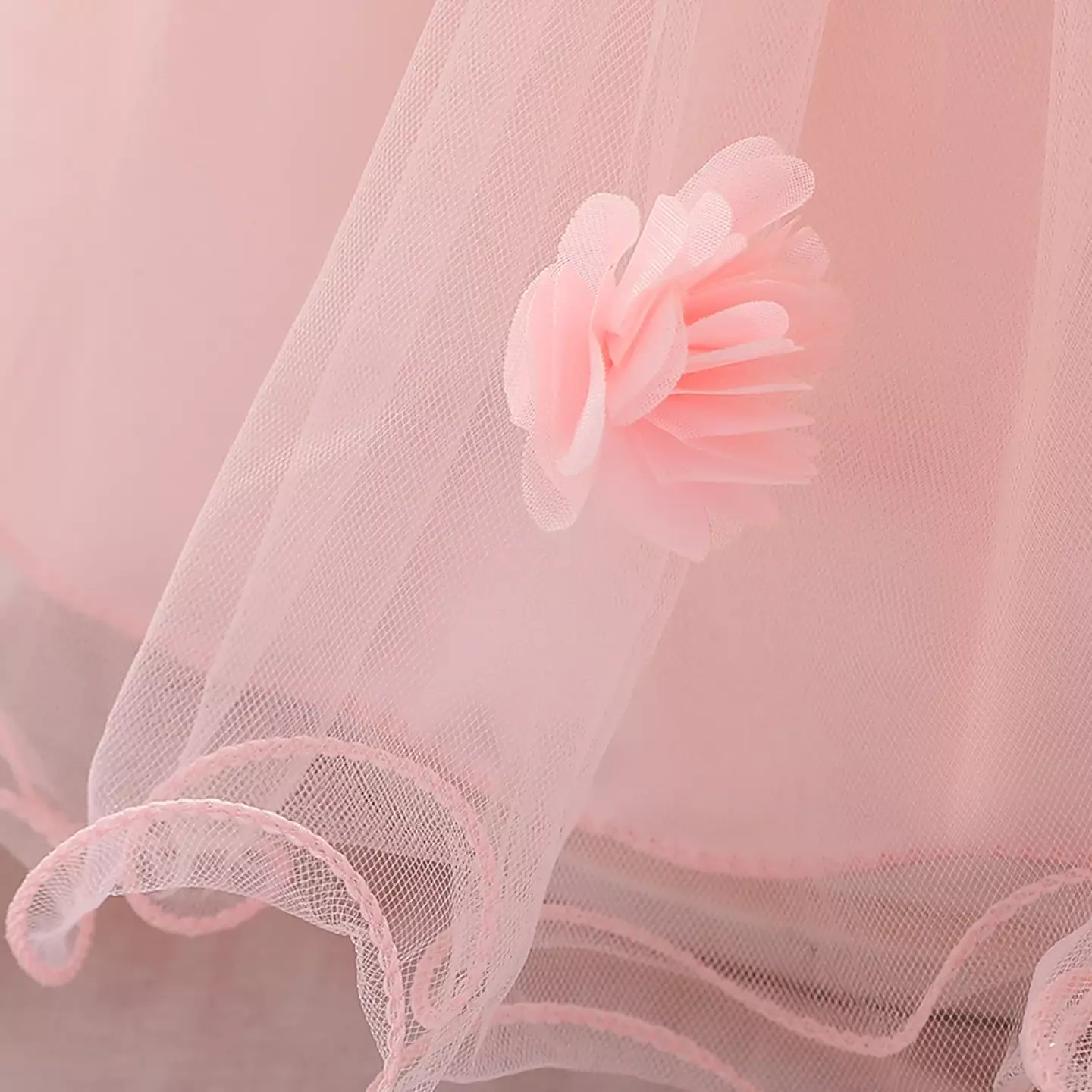 Francesca Peach Pink Embroidered Mesh Baby Party Dress