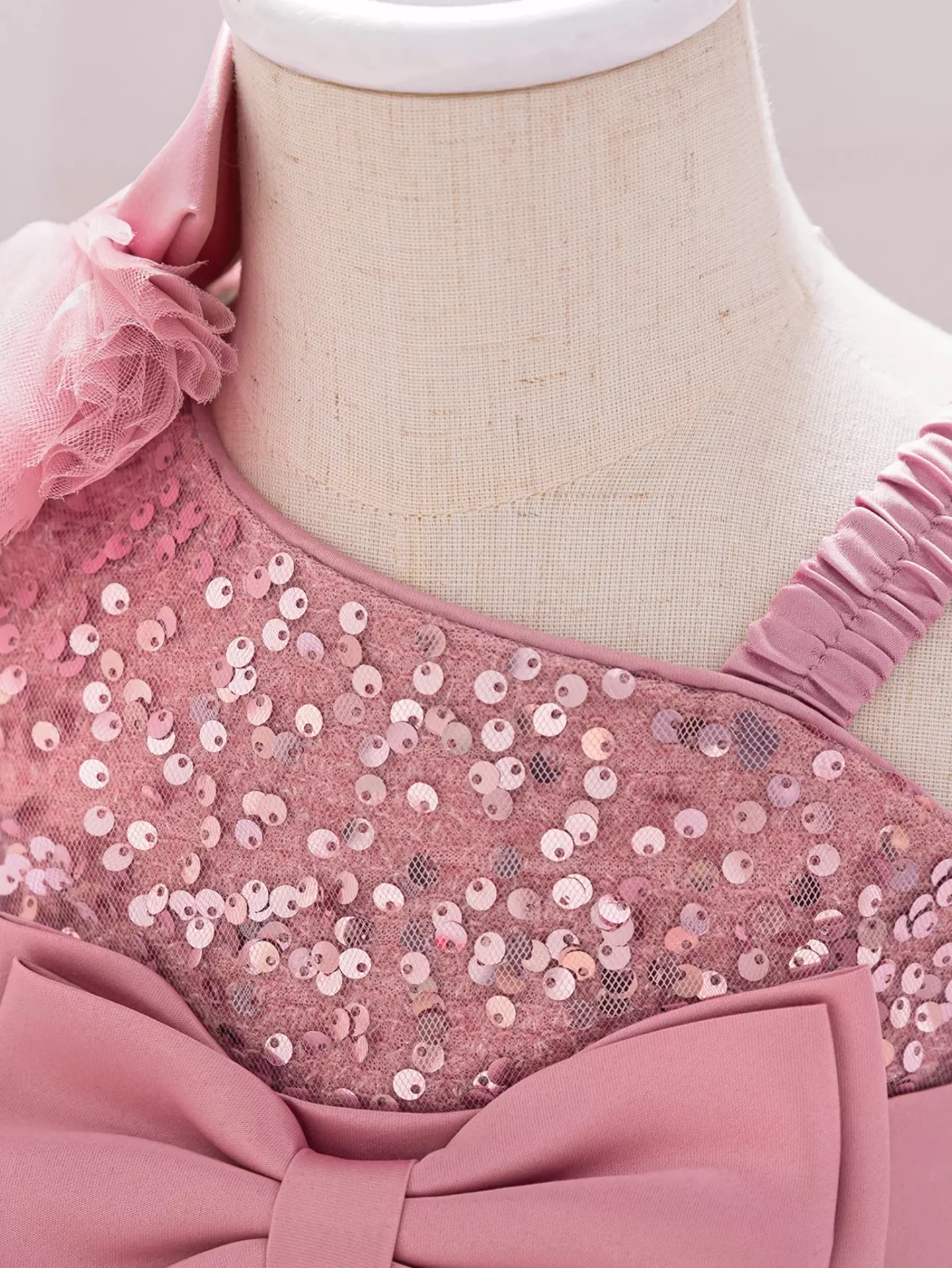 Yujin Dusty Pink One-Shoulder Sequin Party Dress - Knee Length Baby Girls Birthday Dress
