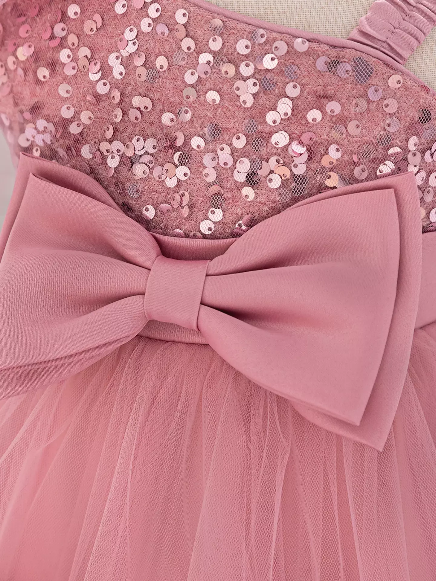 Yujin Dusty Pink One-Shoulder Sequin Party Dress - Knee Length Baby Girls Birthday Dress