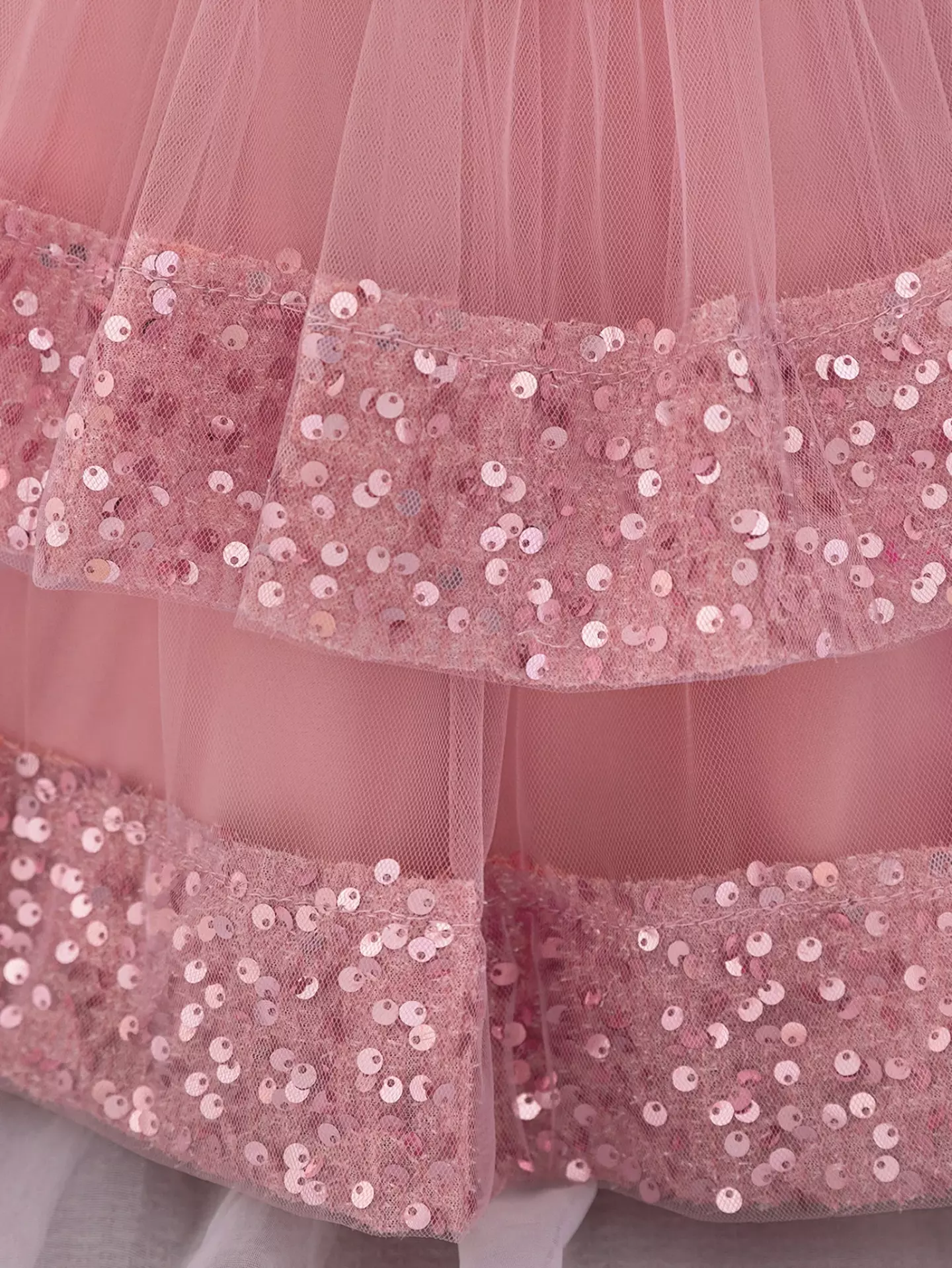 Yujin Dusty Pink One-Shoulder Sequin Party Dress - Knee Length Baby Girls Birthday Dress