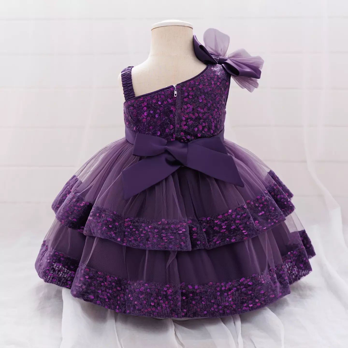 Yujin Purple One-Shoulder Sequin Party Dress - Knee Length Baby Girls Birthday Dress