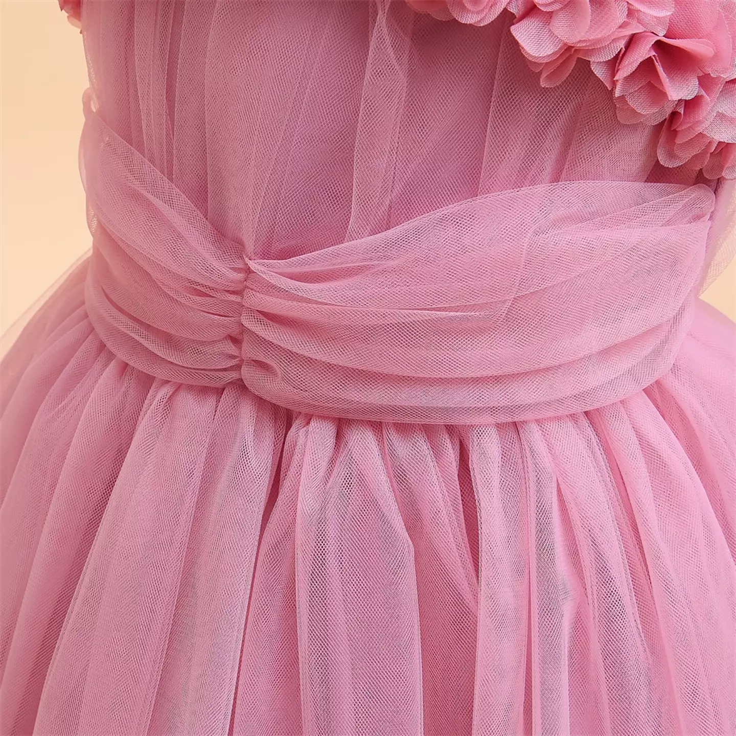 Simona II Dusty Pink 3D Flower Square Neck Tulle Girls Party Dress