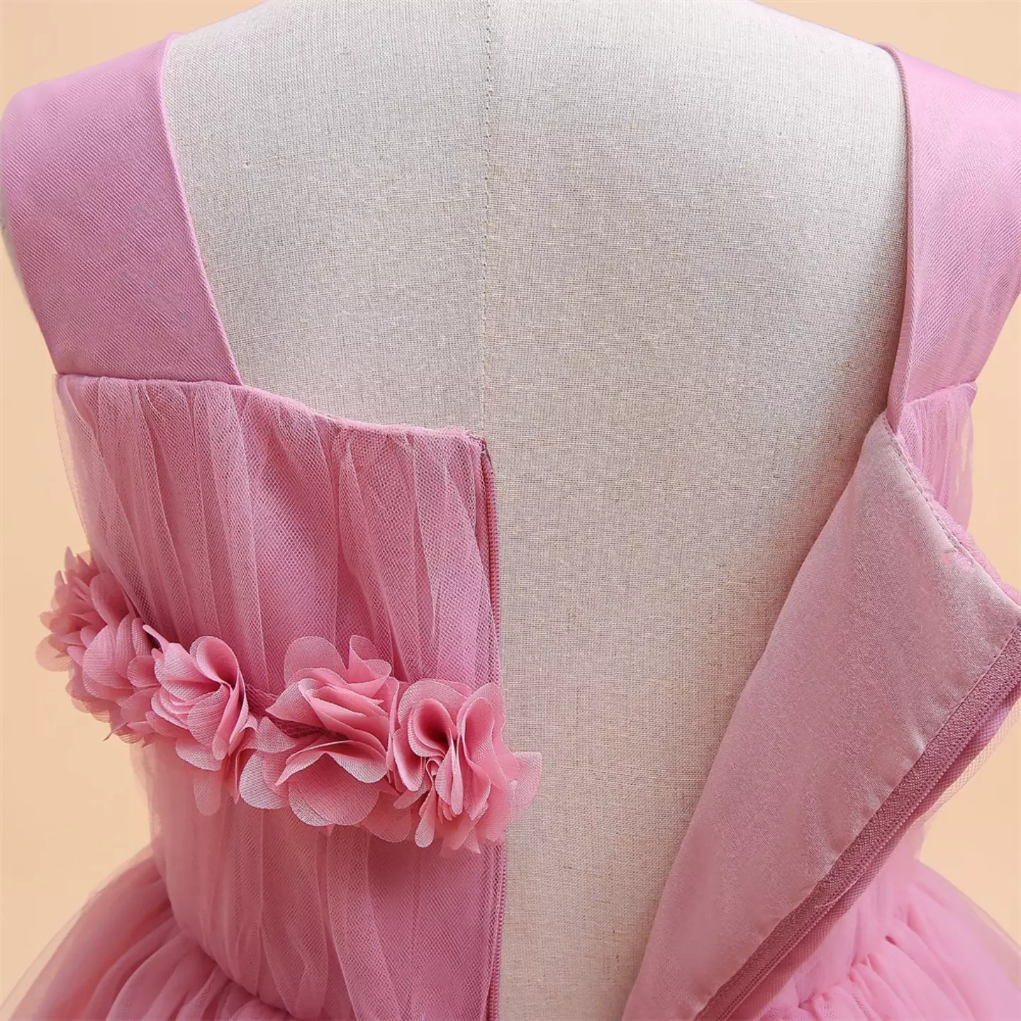 Simona II Dusty Pink 3D Flower Square Neck Tulle Girls Party Dress