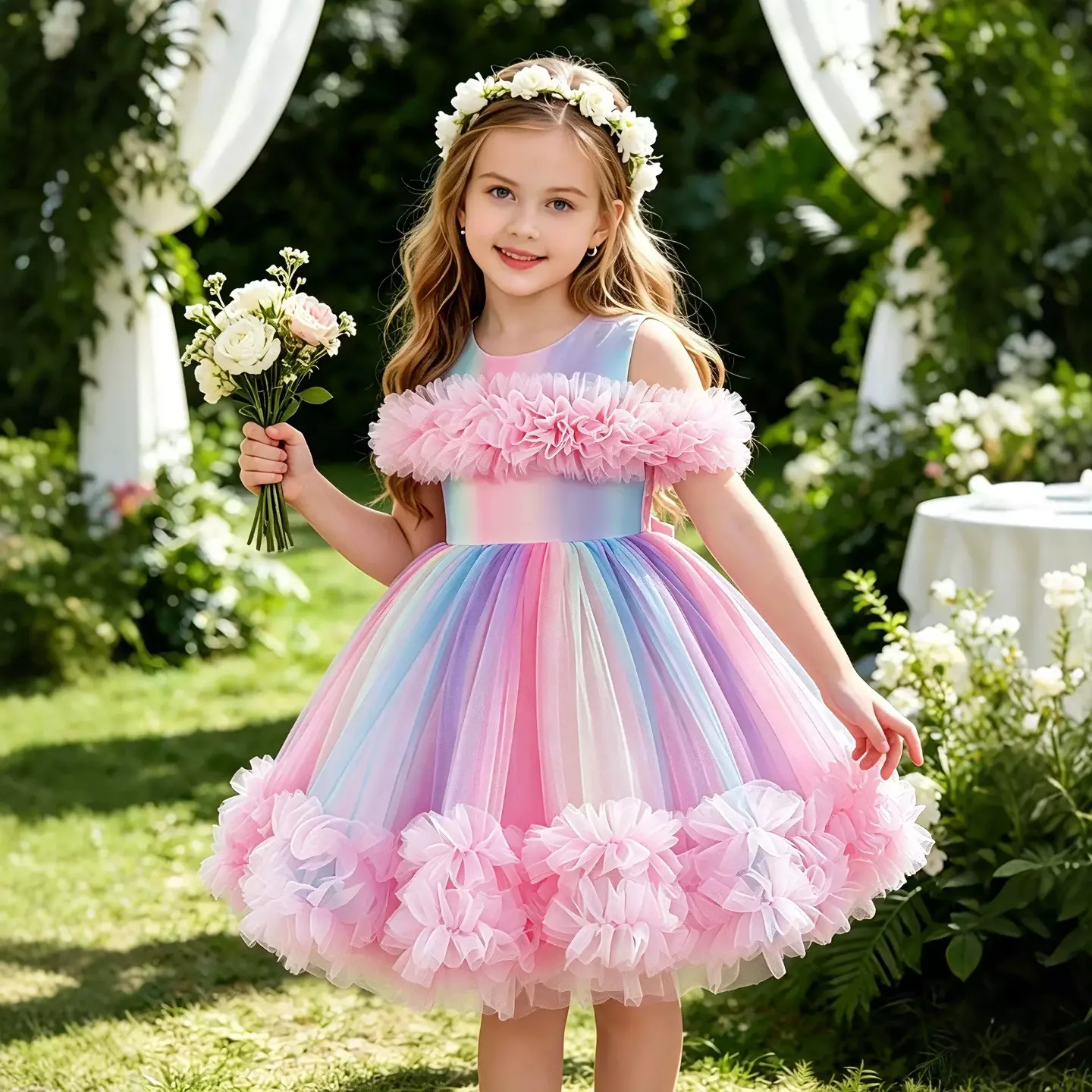 Leolia Pink Pastel Gradient Knee Length Girls Party Dress