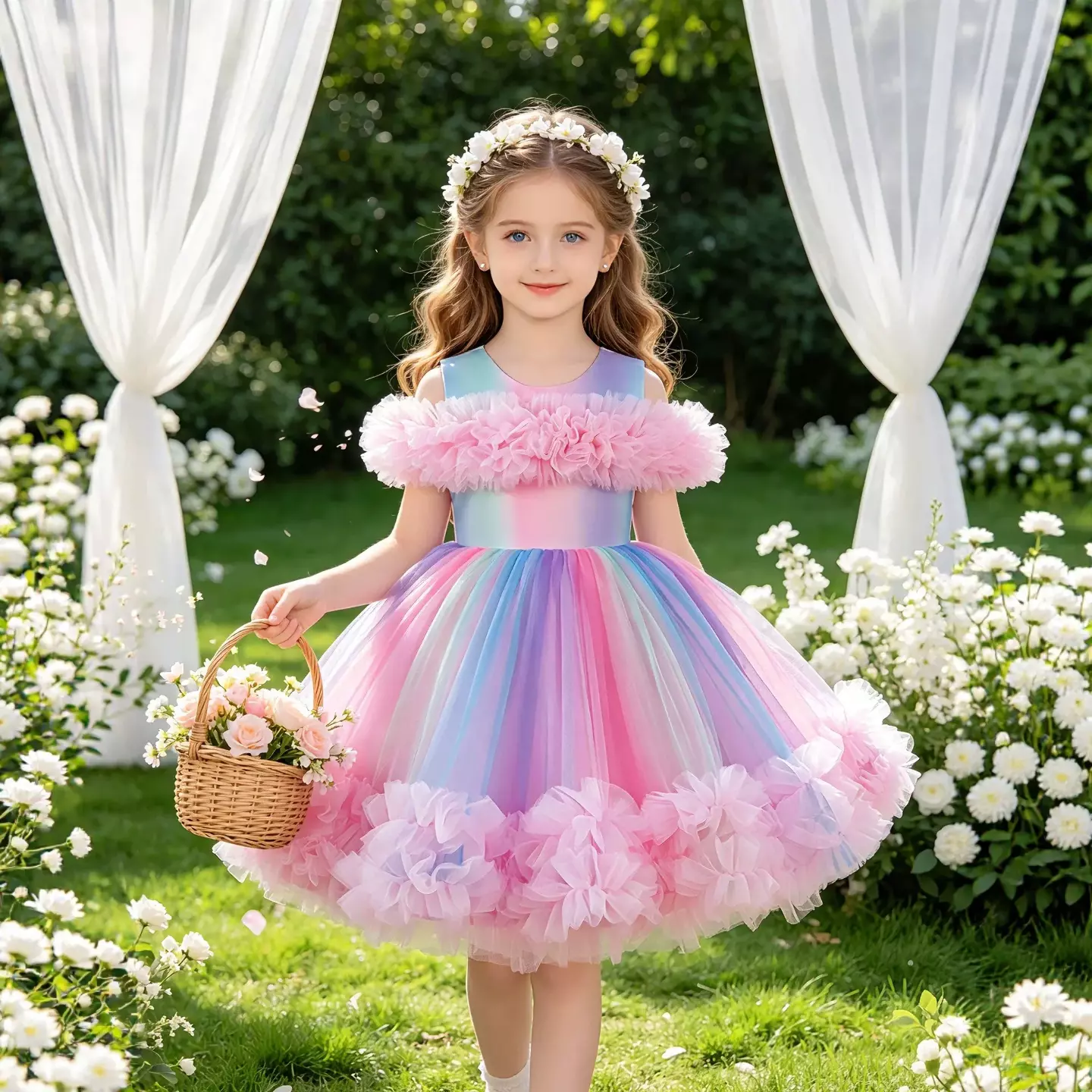 Leolia Pink Pastel Gradient Knee Length Girls Party Dress