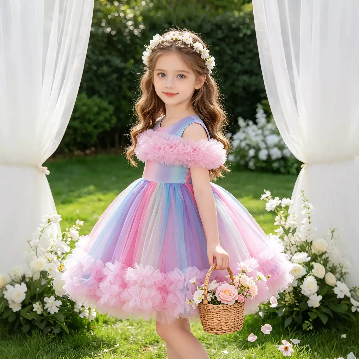 Leolia Pink Pastel Gradient Knee Length Girls Party Dress