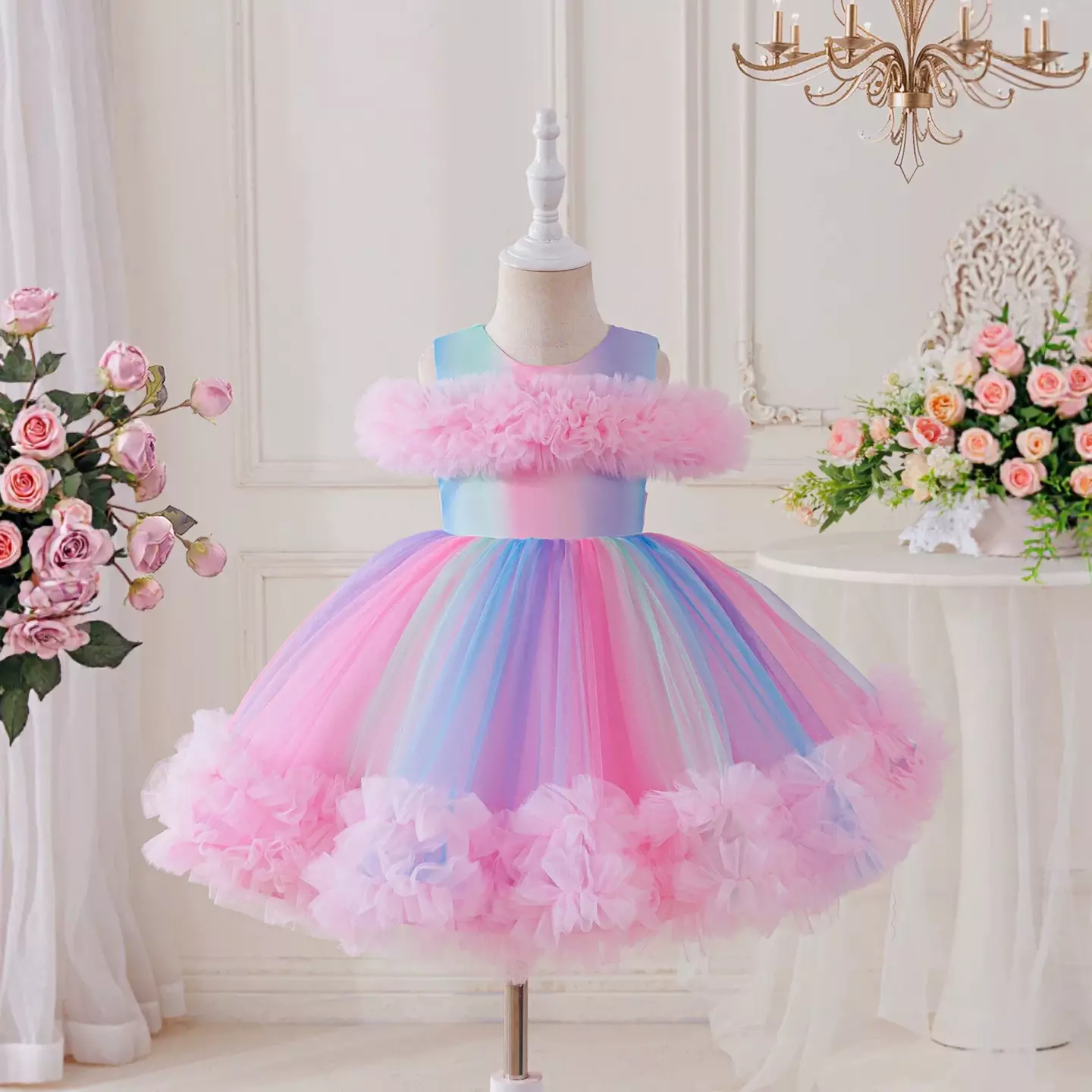 Leolia Pink Pastel Gradient Knee Length Girls Party Dress