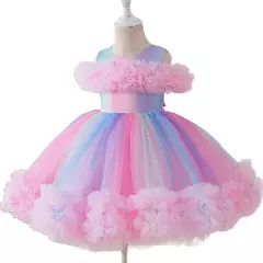 Leolia Pink Pastel Gradient Knee Length Girls Party Dress
