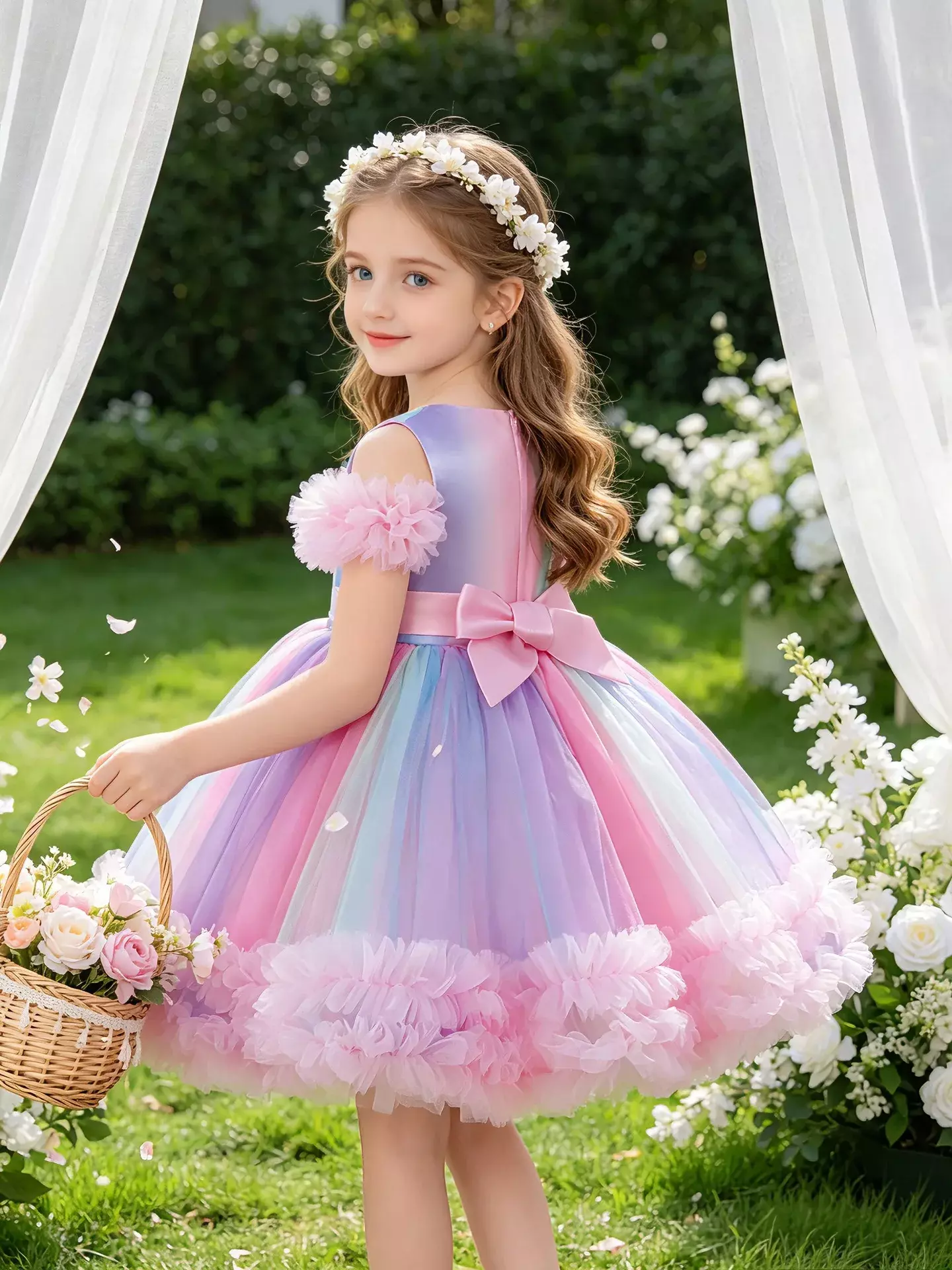 Leolia Pink Pastel Gradient Knee Length Girls Party Dress