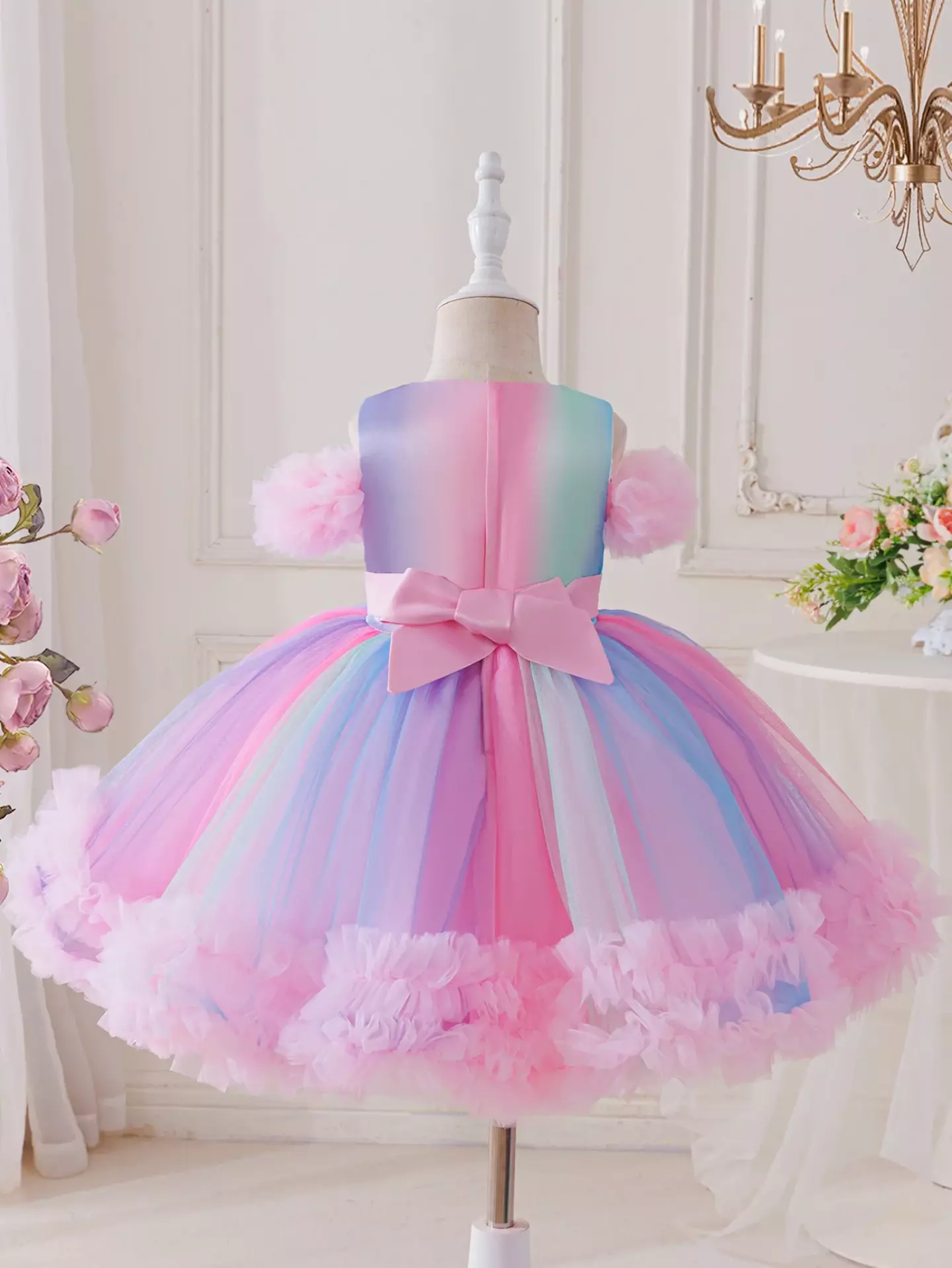 Leolia Pink Pastel Gradient Knee Length Girls Party Dress