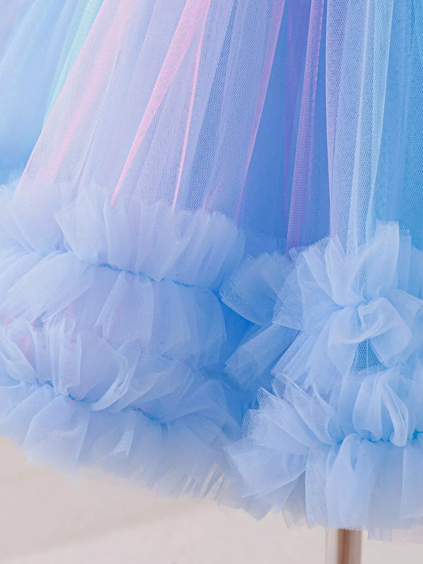 Leolia Blue Layered Tulle Knee Length Girls Party Dress